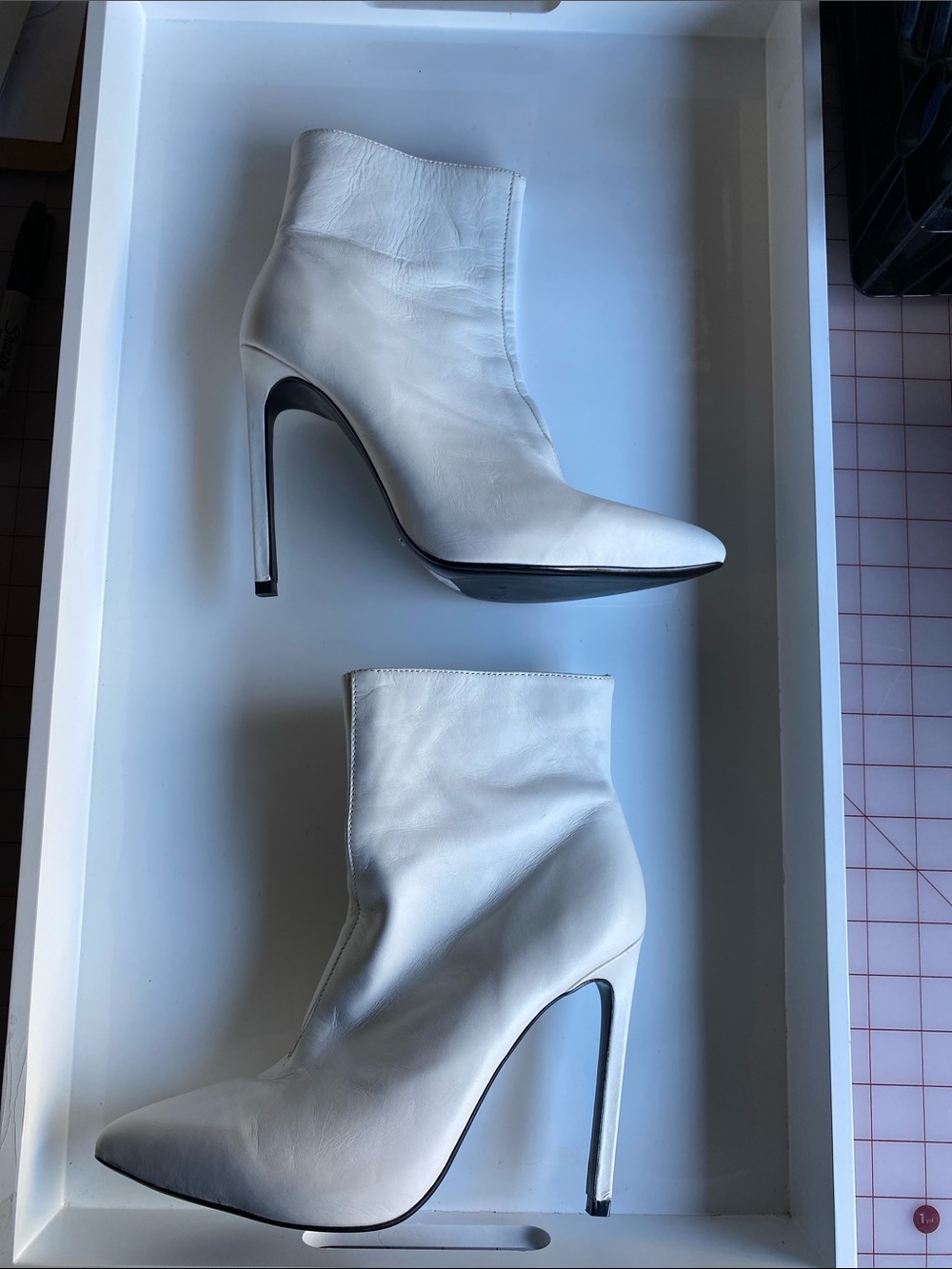 Tony Bianco White Leather Pointed-Toe Stiletto Ankle Boots